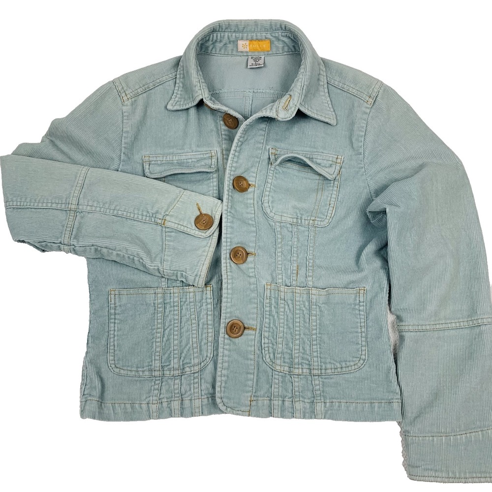 Tulle Anthropologie Corduroy Trucker Jacket Women's L Light Blue Crop Utility